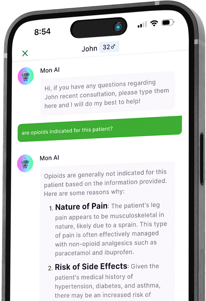Mon AI clinical chat on iPhone